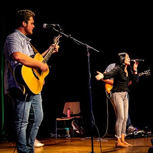 Student musicians on stage for BCM kick off event