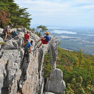 Students rock climbing.