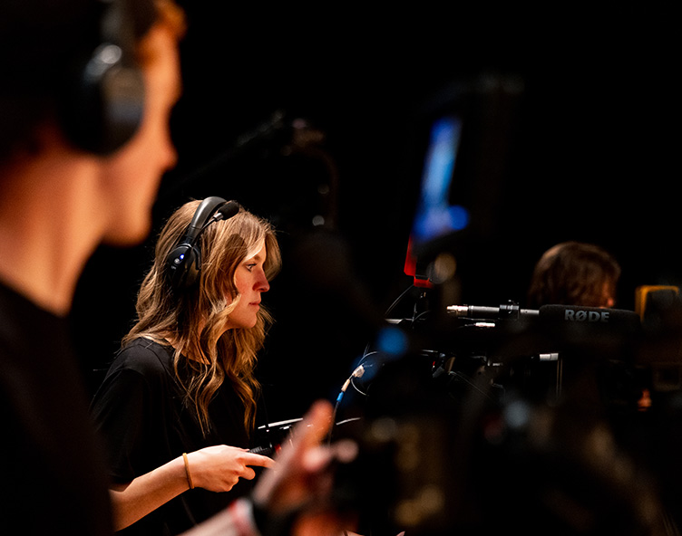 students broadcasting theatre play