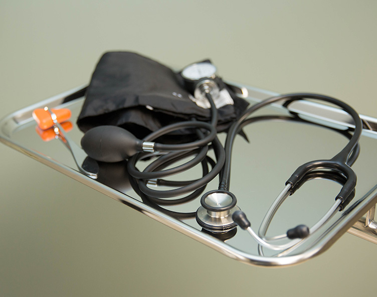 try with stethoscope and other tools in medical room