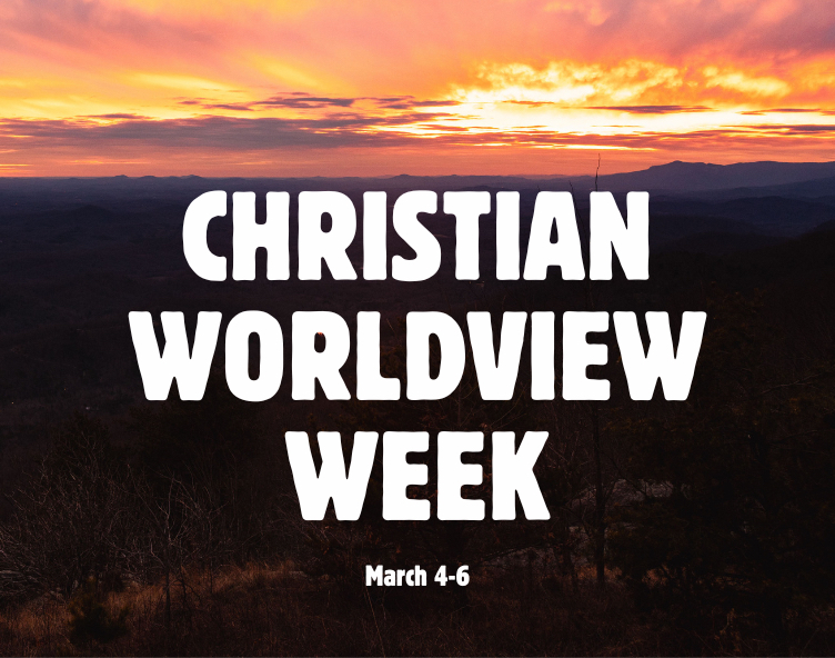 Christian Worldview week graphic set on mountains in background