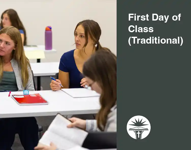 students chatting in a classroom